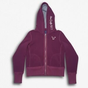 American Eagle Maroon Sherpa Lined Full Zip Hoodie Burgundy Fleece Small
